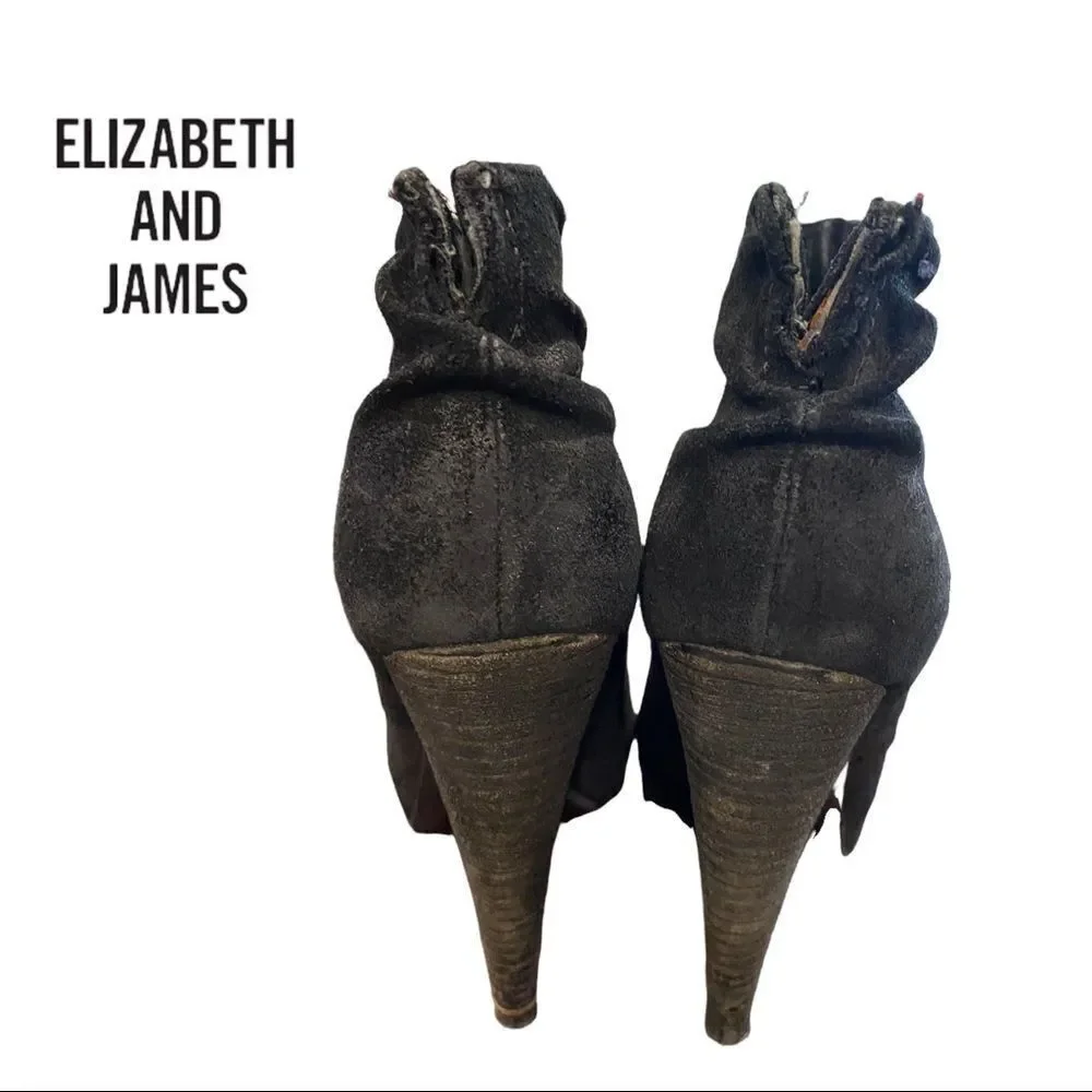 Elizabeth and James Women's Black Suede Leather Platform Ankle Boots Booties 6